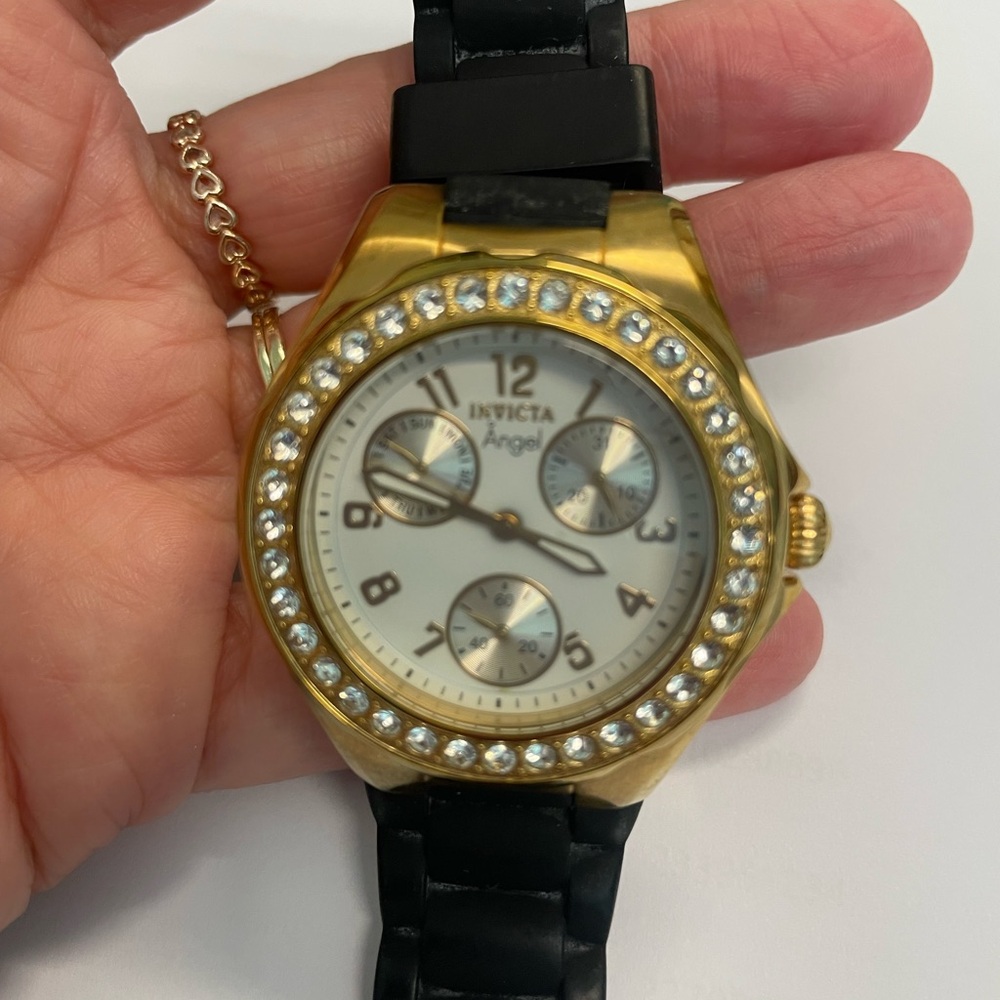 Invicta Angel Gold Watch with Black Strap